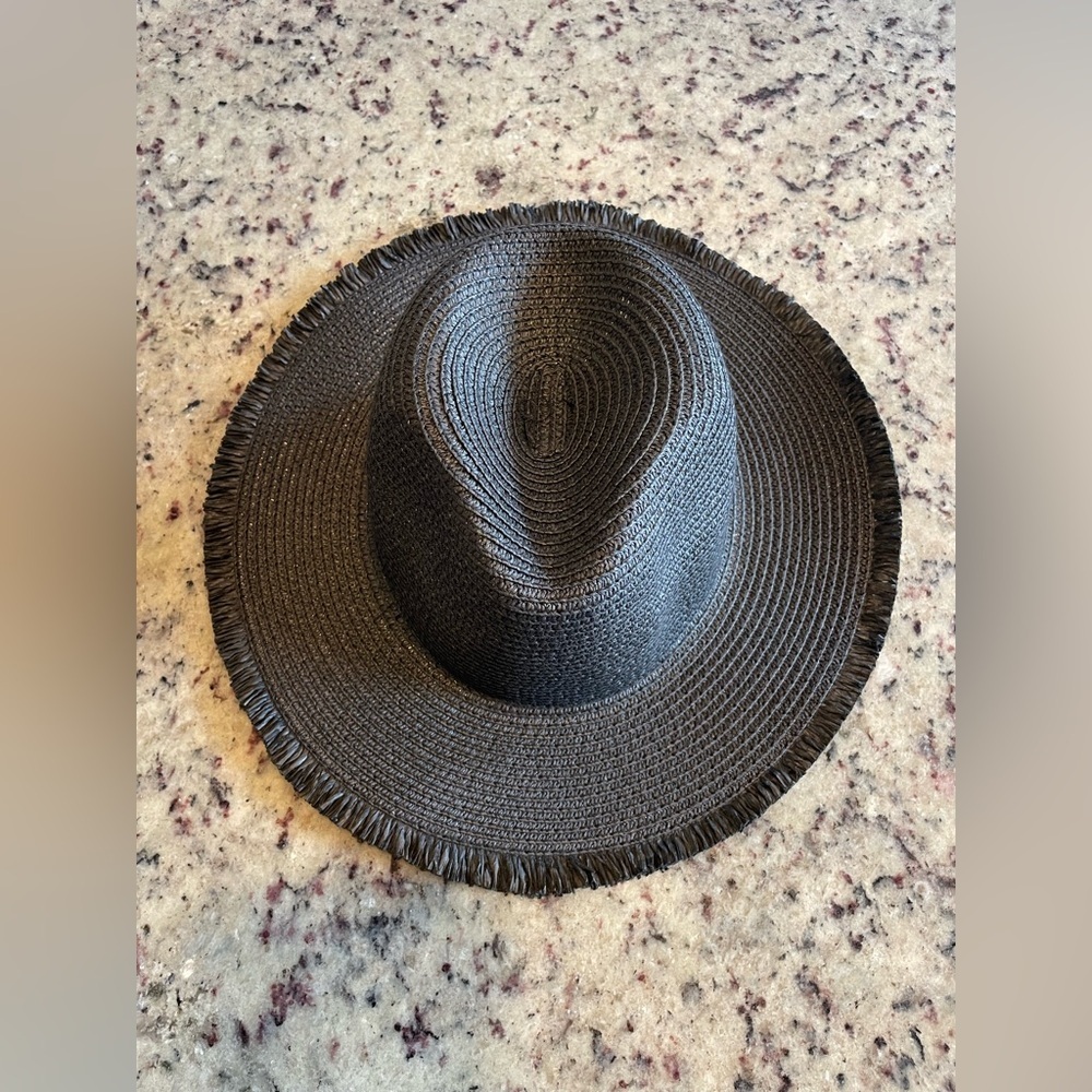Black Straw Hat with paisley vintage 100% silk Liz Claiborne scarf size S/M - Picture 7 of 8